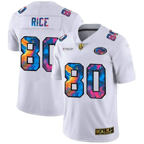 Men's San Francisco 49ers #80 Jerry Rice 2020 White Crucial Catch Limited Stitched Jersey